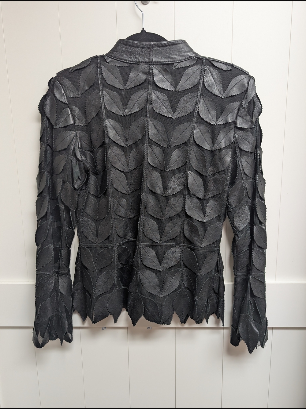 Stillman Studios Women's Black Leaf-Detail Leather Jacket, Medium - Picture 4 of 5